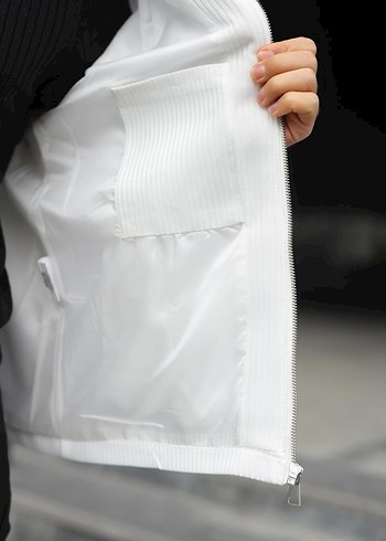 Erkek Beyaz Fermuarlı Dokulu Klasik Spor Ceket - Görsel 4