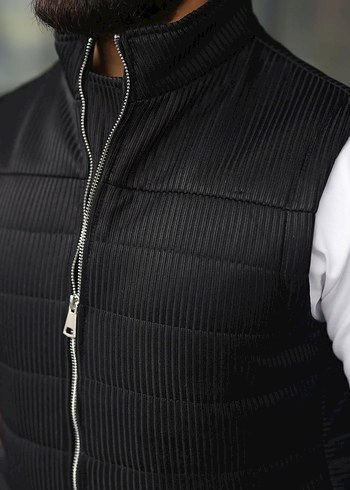Erkek Siyah Fermuarlı Dik Yaka Yelek - Görsel 4