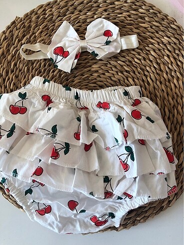 12-18 Ay Beden Kız bebek şort-etek ve bandana set 0-2 yaş
