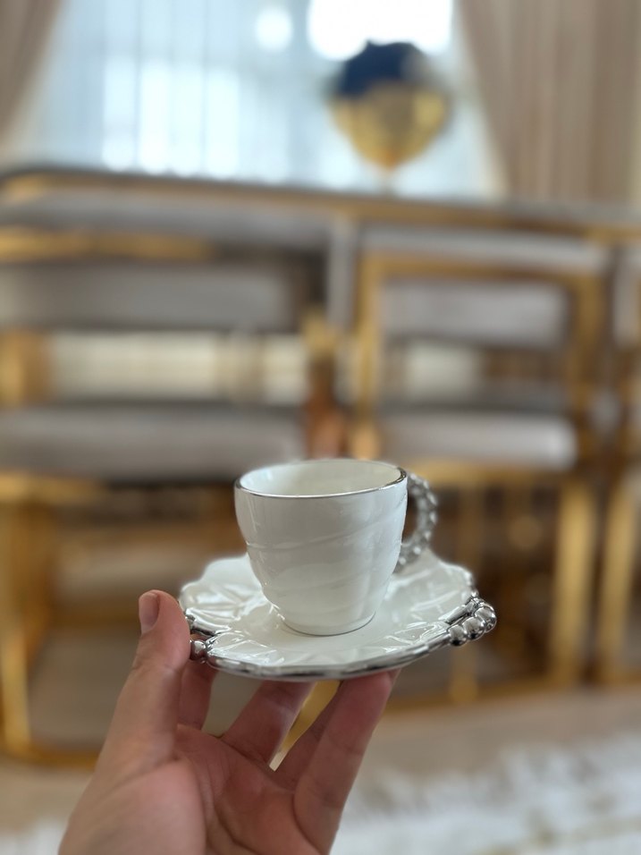 Gri Detaylı Beyaz Fincan Takımı - Görsel 3