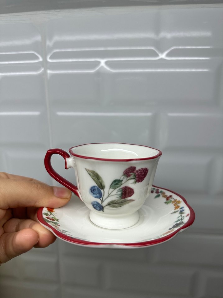 Renkli Meyve Desenli İki Fincan ve Tabak Seti - Görsel 3