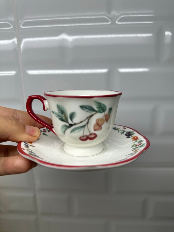 Renkli Meyve Desenli İki Fincan ve Tabak Seti - Görsel 2