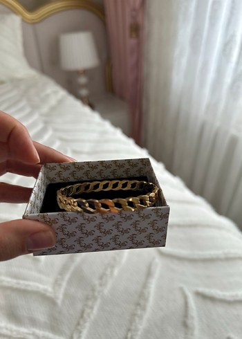 Parlak Altın Zincir Detaylı Kadın Bileklik Çelik - Görsel 2