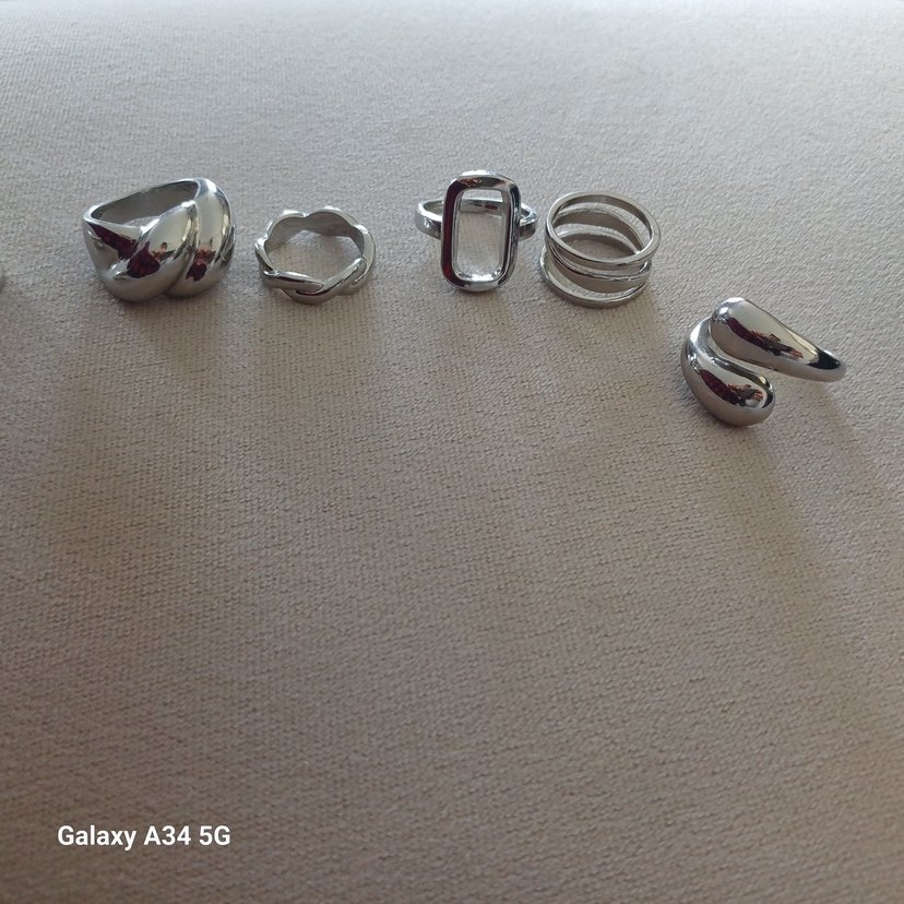 Metalik Siyah Gri Minimalist Kadın Yüzük Seti - Görsel 2