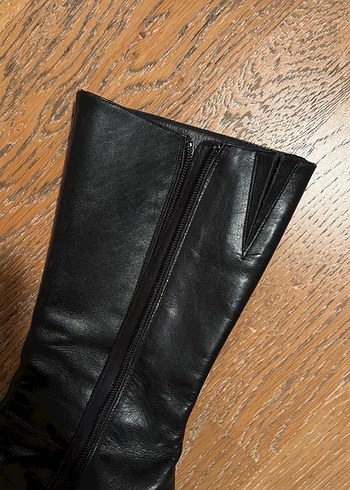 Siyah Deri Dizaltı  Stiletto Botlar - Görsel 6