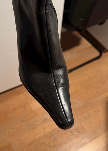 Siyah Deri Dizaltı  Stiletto Botlar - Görsel 3