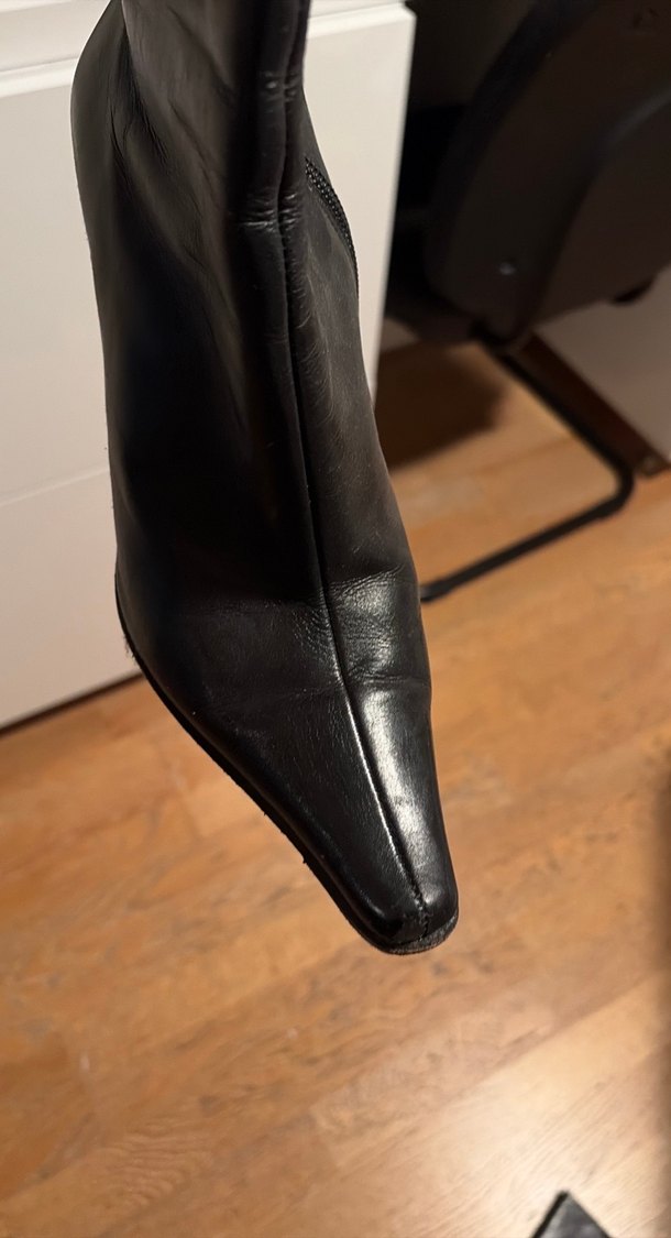 Siyah Deri Dizaltı  Stiletto Botlar - Görsel 3