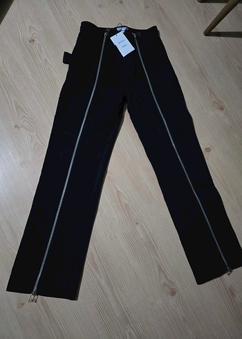 Kadın Siyah Denim Fermuarlı Pantolon