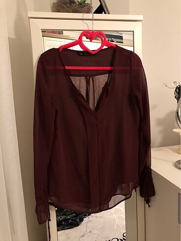 Tül bluz bordo renk