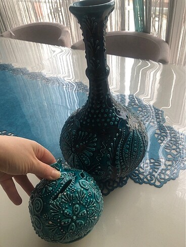Diğer Vazo ve mumluk mavi renk şık