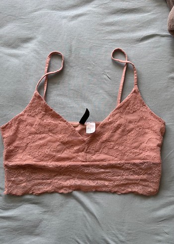 m Beden Pembe Dantelli İnce Askılı Bralet