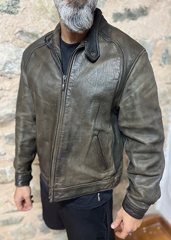 l Beden Deri Biker Ceket Vintage
