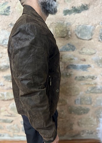l Beden kahverengi Renk Deri Biker Ceket Vintage