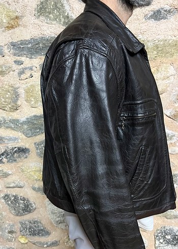Deri Biker Ceket Vintage - Görsel 4