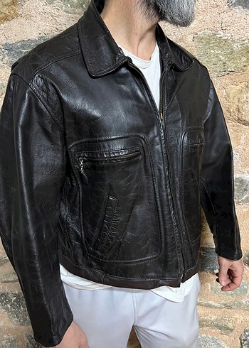 Deri Biker Ceket Vintage - Görsel 2