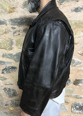 Deri Biker Ceket Vintage - Görsel 3