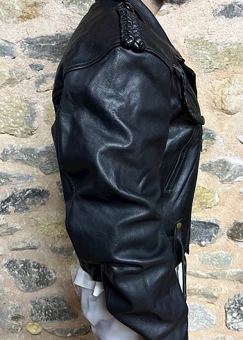 Deri Biker Ceket Vintage - Görsel 4