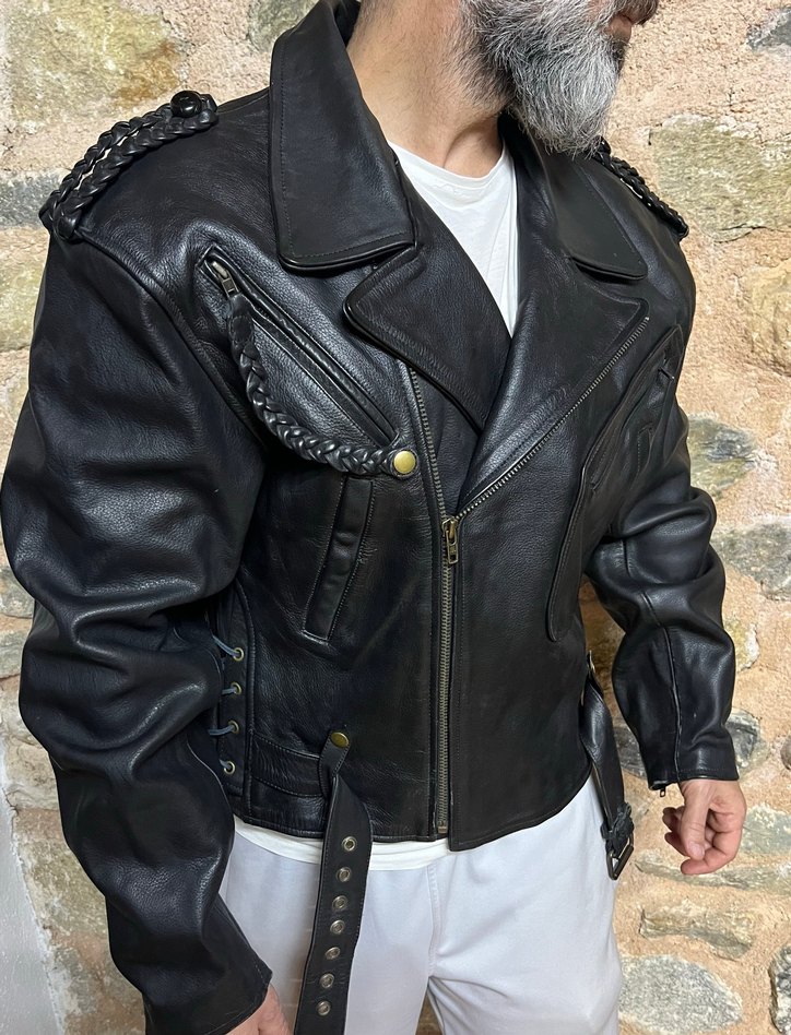 Deri Biker Ceket Vintage - Görsel 2