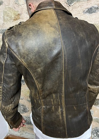 Deri Biker Ceket Vintage - Görsel 7