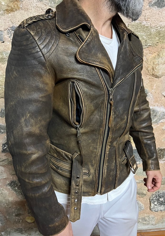 Deri Biker Ceket Vintage - Görsel 5