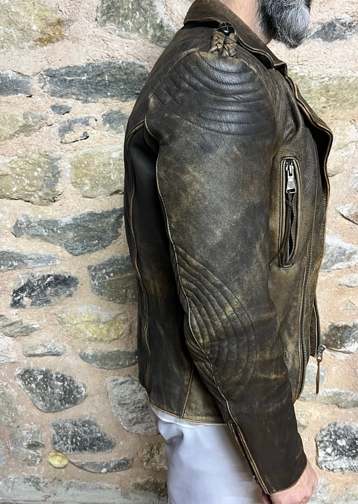 Deri Biker Ceket Vintage - Görsel 3