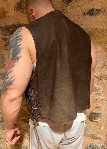 Deri Western Biker Yelek - Görsel 4