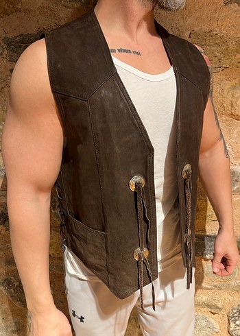 Deri Western Biker Yelek - Görsel 2