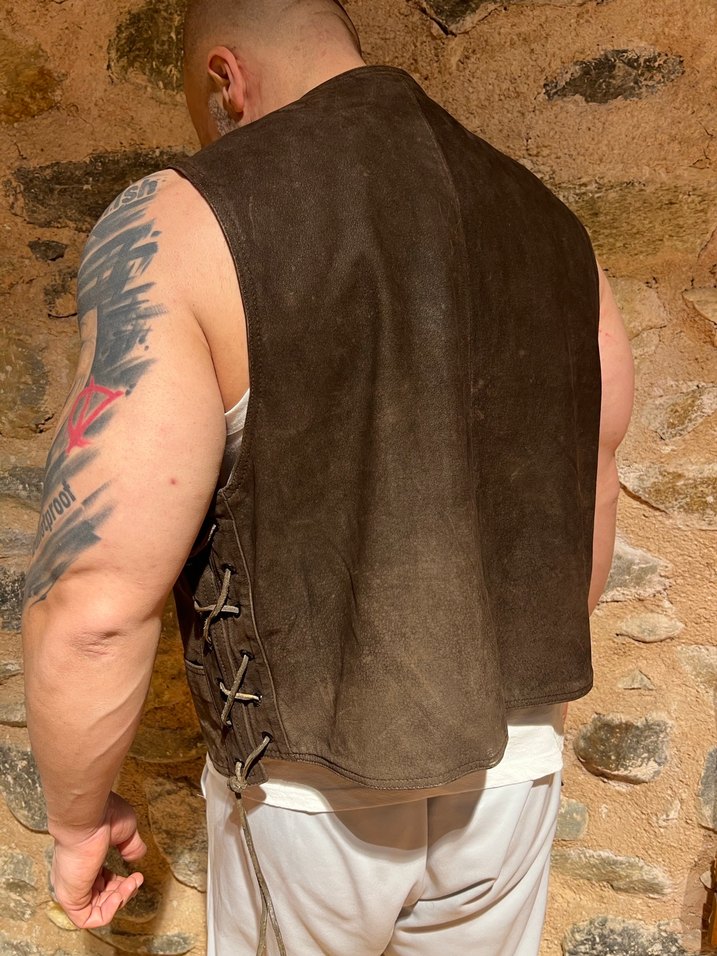 Deri Western Biker Yelek - Görsel 4