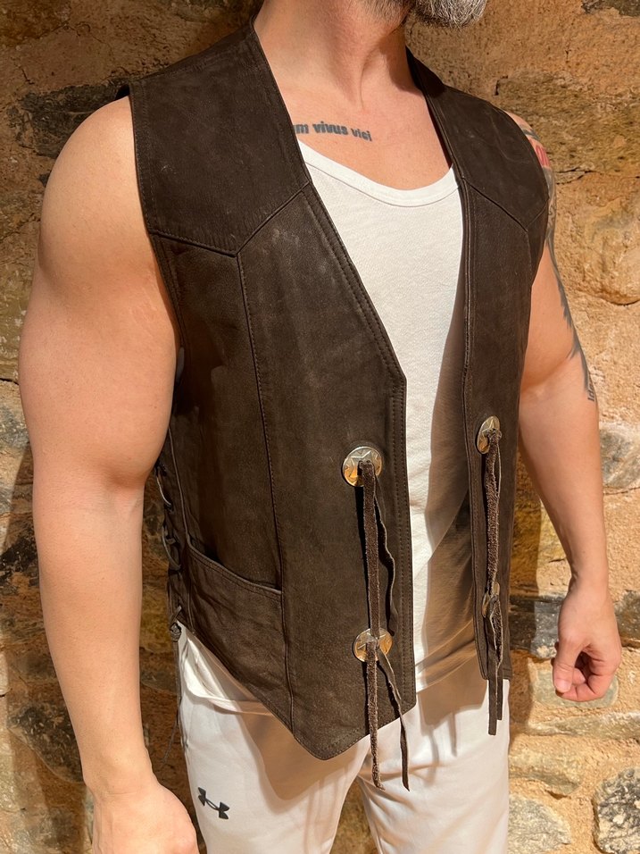 Deri Western Biker Yelek - Görsel 2