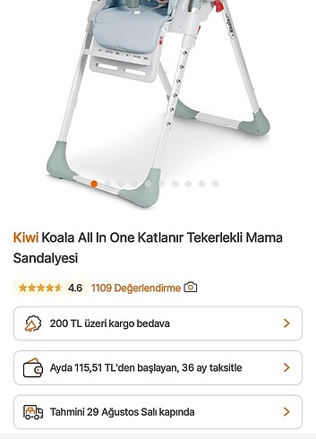 Kiwi koala mama sandalyesi su yeşili 
