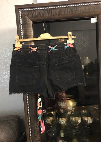 Bohem Çok Renkli Bağcıklı Kot Şort - Görsel 5