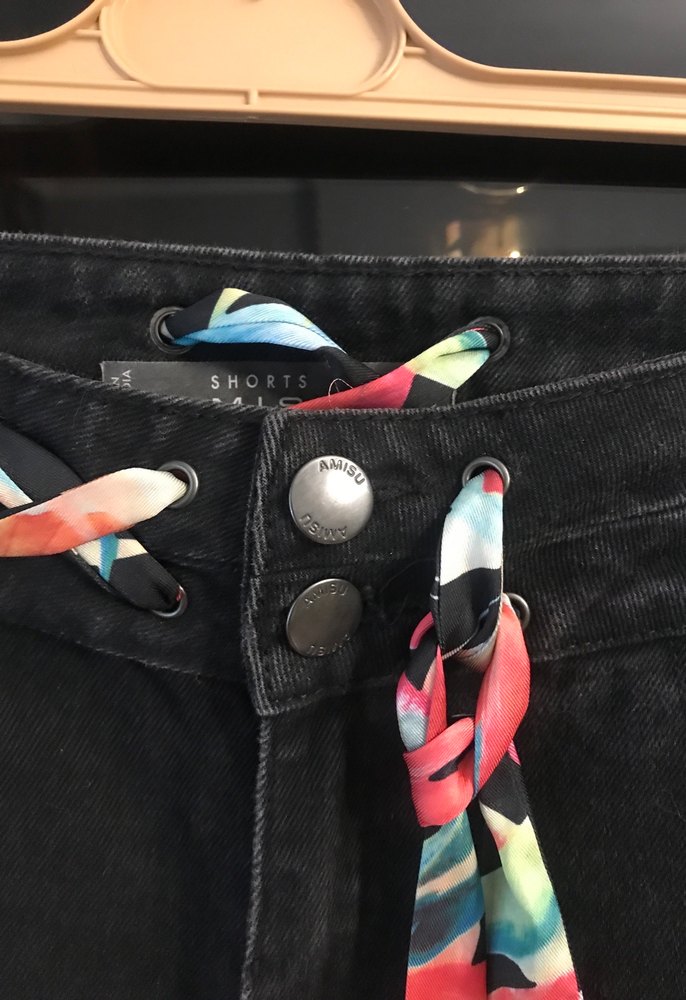 Bohem Çok Renkli Bağcıklı Kot Şort - Görsel 3