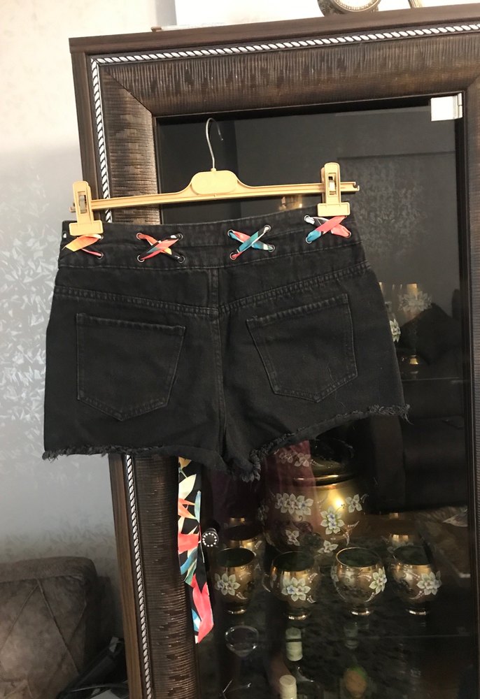 Bohem Çok Renkli Bağcıklı Kot Şort - Görsel 5