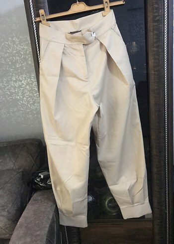 Bej Kadın Kemerli Kumaş Pantolon - Görsel 4