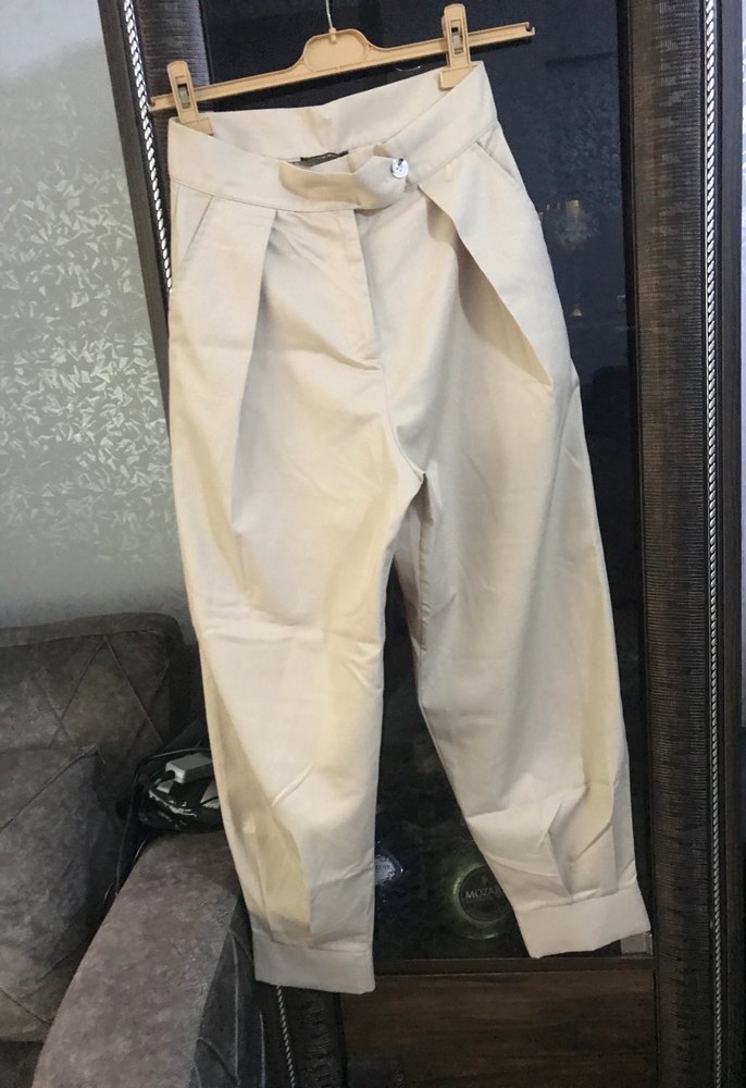 Bej Kadın Kemerli Kumaş Pantolon - Görsel 4