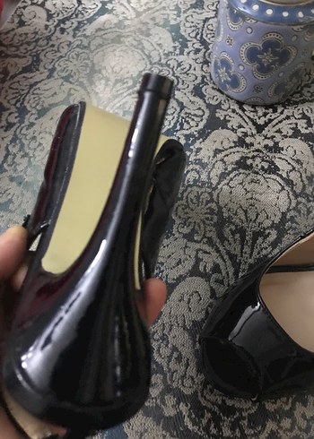 Siyah Parlak Yılan Desenli Tokalı Stiletto - Görsel 5