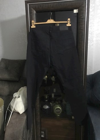 Siyah Kadın Kot Pantolon, Kemerli, Normal Boy - Görsel 6