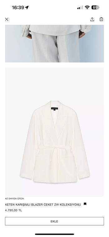 m Beden Zara beyaz BLAZER