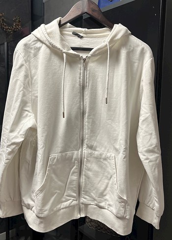 Kadın beyaz Kapüşonlu Fermuarlı Sweatshirt