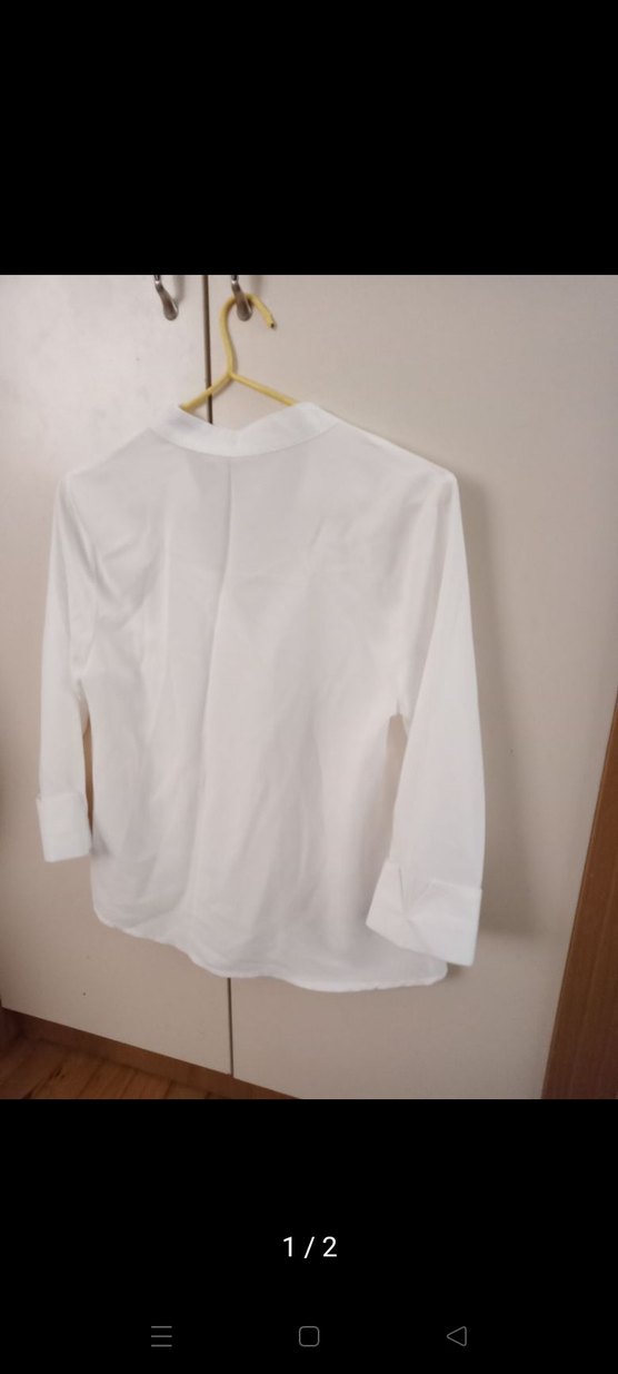 Düğmeli V Yaka Beyaz  Kadın Gömlek - Görsel 2