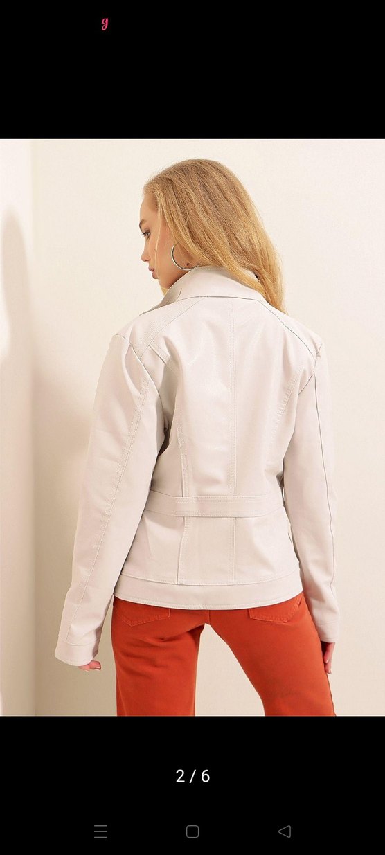 Bej Kadın Deri Ceket Kısa Kesim - Görsel 2