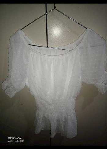 Beyaz Kısa Kollu Bohem Bluz - Görsel 2