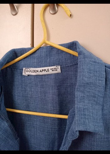 Kadın Mavi Keten Kısa Kollu bluz - Görsel 2