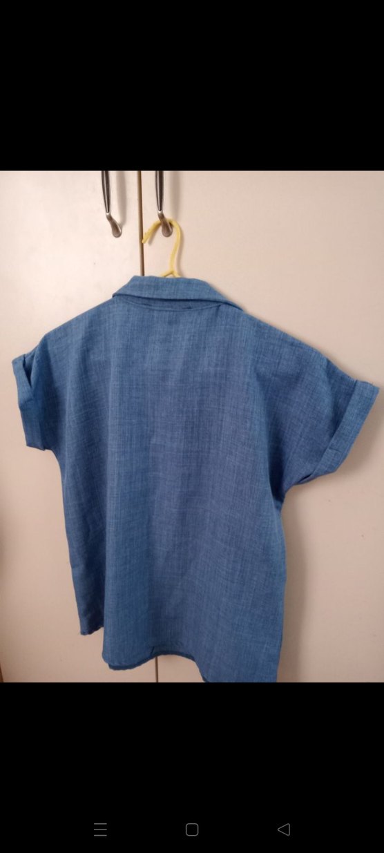 Kadın Mavi Keten Kısa Kollu bluz - Görsel 3