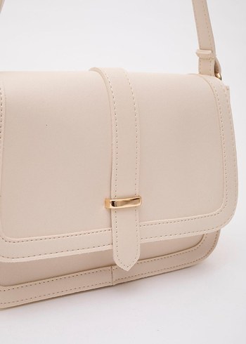 Bej Deri Kadın Çanta Tokalı Modern Klasik - Görsel 3