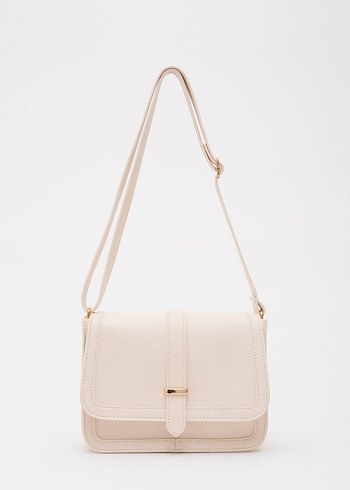 Bej Deri Kadın Çanta Tokalı Modern Klasik - Görsel 2