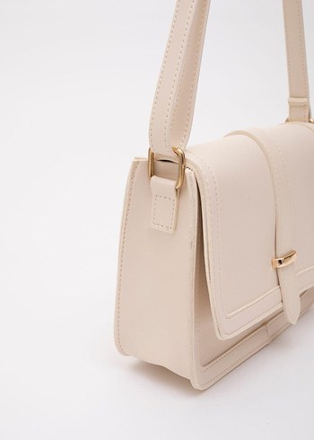 Bej Deri Kadın Çanta Tokalı Modern Klasik - Görsel 4