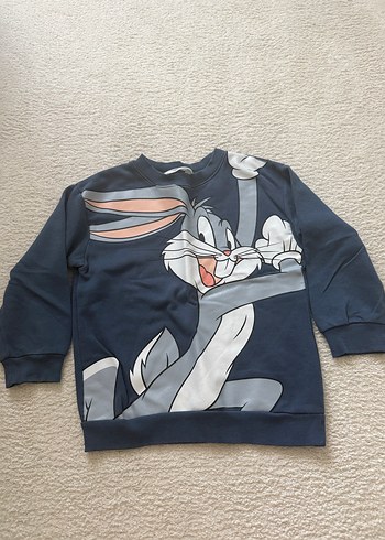 Uzun Kollu Gri Bugs Bunny Baskılı Sweatshirt