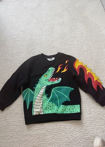 Erkek Çocuk Siyah Ejderha Baskılı Sweatshirt