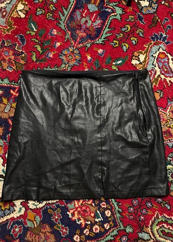 Siyah Deri Midi Mini Etek - Görsel 3